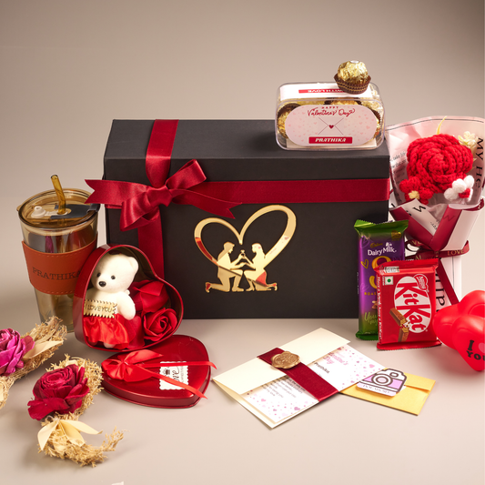 Premium Valentine Gift Hamper with Teddy, Chocolates & Personalized Tumbler