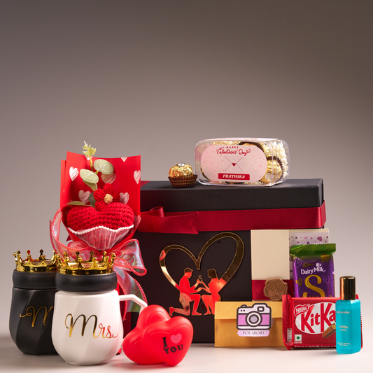 Luxury Personalized Valentine Gift Box with Mr & Mrs Mugs, Chocolates & Teddy – Congo
