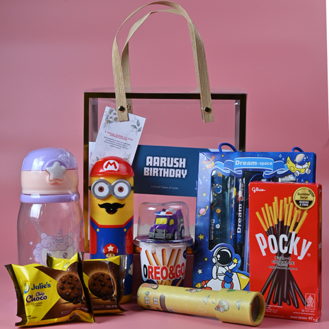 Kids Return Gift Combo Pack with Personalized Clear Bag | Complete Premium Gift Set for Birthday Party