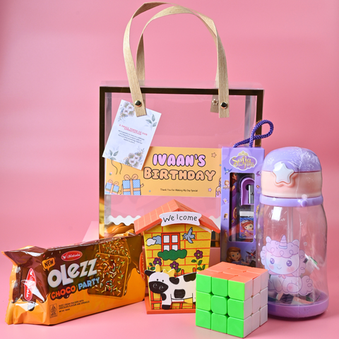 Kids Return Gift Combo Pack with Personalized Clear Bag | Utility & Fun Gift Set for Birthday Party
