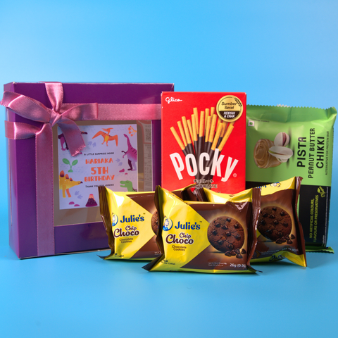 Kids Return Gift Snack Combo Pack with Personalized Box | Chocolate Gift Set for Birthday Party
