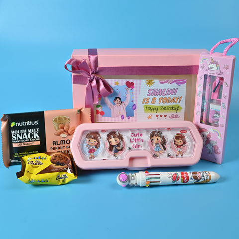 Kids Return Gift Combo Pack with Personalized Box | Cute Stationery Gift Set for Birthday Party