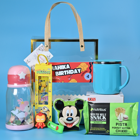 Kids Return Gift Combo Pack with Personalized Clear Bag | Premium Utility Gift Set for Birthday Party