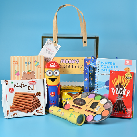 Kids Return Gift Combo Pack with Personalized Clear Bag | Creative Art Activity Gift Set for Birthday Party